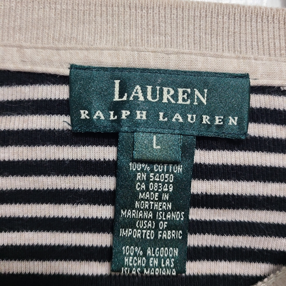 Lauren Ralph Lauren Cream and Black Striped Knit‎ Top - Picture 5 of 10